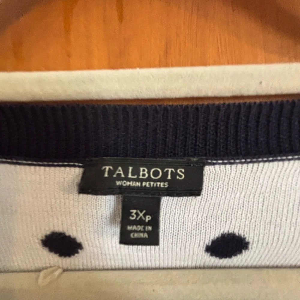 Talbots Navy and White Polka Dot Cardigan - Picture 3 of 6